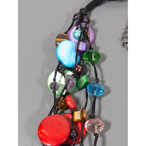 Premier Designs Spectrum Necklace Multi COlor Shell Glass Cord Beachy Boho 23" - Picture 9 of 10